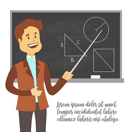 Teacher, professor standing in front of blank school blackboard .School male teacher near blackboard. Cartoon flat style vector illustration Foto de stock - Super Valor sin royalties y Suscripción, Código: 400-08938750