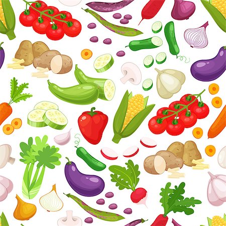 pic of cabbage for drawing - Seamless pattern on a white background , vegetables cartoon flat style vector illustration Stock Photo - Budget Royalty-Free & Subscription, Code: 400-08938752
