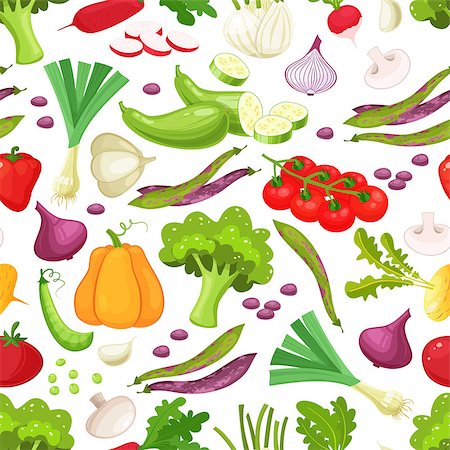 Assorted vegetables vector seamless pattern on white background. Pattern with colored vegetable. Cartoon stylevector illustration of harvest vegetable Foto de stock - Royalty-Free Super Valor e Assinatura, Número: 400-08938753