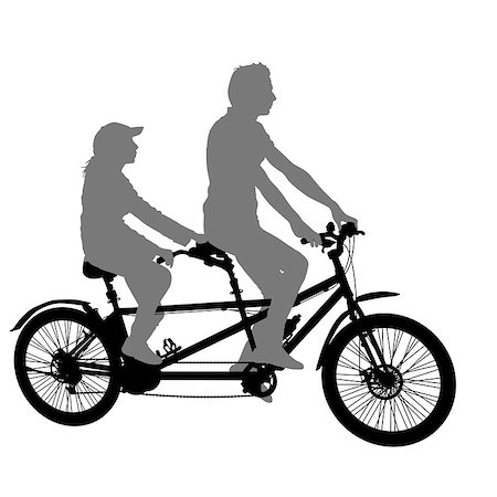 simsearch:400-09098617,k - Silhouette of two athletes on tandem bicycle on white background. Fotografie stock - Microstock e Abbonamento, Codice: 400-08938779