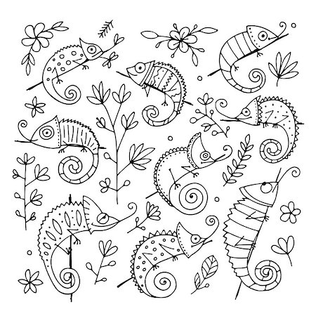 simsearch:400-04000990,k - Chameleon collection, sketch for your design. Vector illustration Stock Photo - Budget Royalty-Free & Subscription, Code: 400-08938873