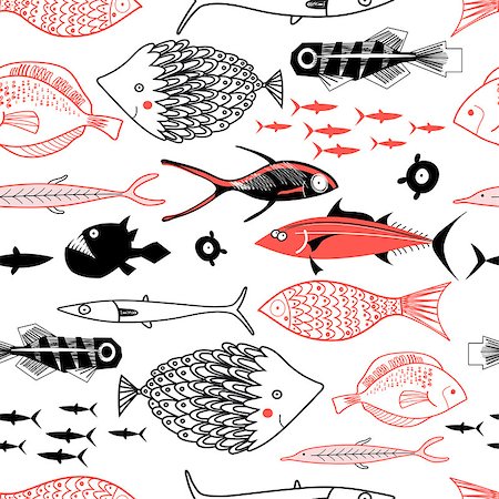 simsearch:400-08620181,k - Vector graphics of a sea pattern with different fishes Stockbilder - Microstock & Abonnement, Bildnummer: 400-08938909