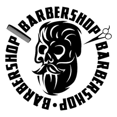 Vector monochrome illustration with bearded skull for barbershop. Stock Photo - Budget Royalty-Free & Subscription, Code: 400-08938918