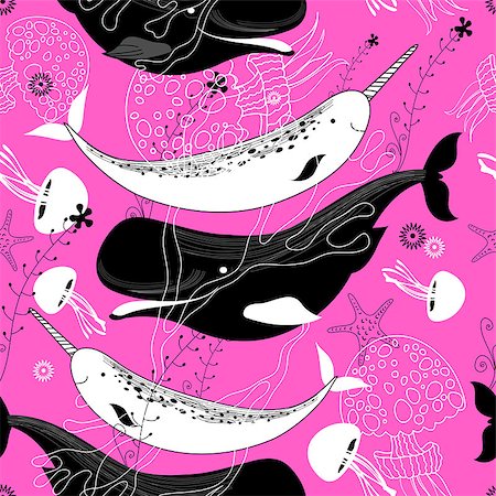 Vector graphics of a sea pattern with different whales Stockbilder - Microstock & Abonnement, Bildnummer: 400-08938911