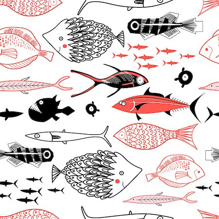 picture of fish packaging - Vector graphics of a sea pattern with different fishes Stock Photo - Budget Royalty-Free & Subscription, Code: 400-08938941