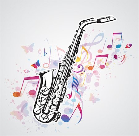 party sax images - Abstract vector background with music notes and saxophone Stock Photo - Budget Royalty-Free & Subscription, Code: 400-08938997