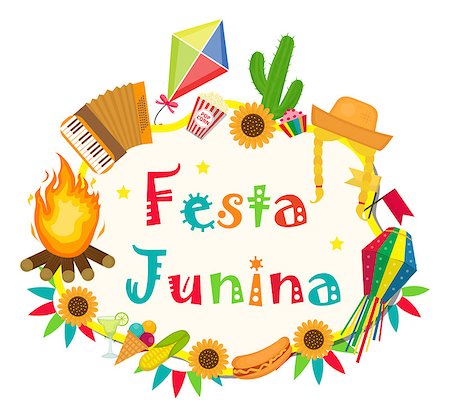 Festa Junina frame with space for text. Brazilian Latin American festival blank template for your design, isolated on white background. Vector illustration Stock Photo - Budget Royalty-Free & Subscription, Code: 400-08939092