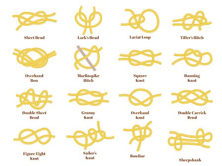 simsearch:400-06325631,k - Nautical golden yellow knots on white background. Cartoon flat style vector illustration Stock Photo - Budget Royalty-Free & Subscription, Code: 400-08939248