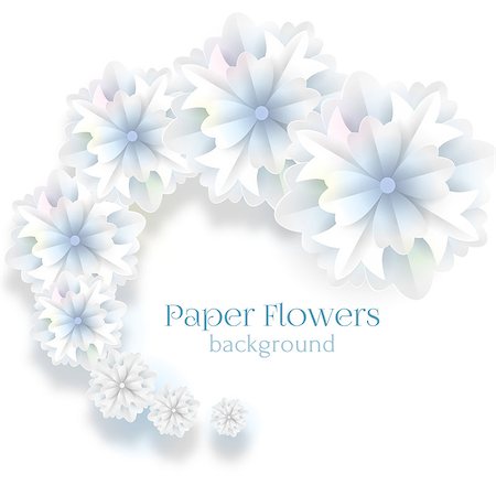 simsearch:400-08646427,k - White paper flowers background. Abstract spiral paper blue and white flowers - snowflakes. Background for holiday leaflet, invitation, flyer. Paper art style vector illustration Foto de stock - Super Valor sin royalties y Suscripción, Código: 400-08939254