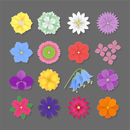 simsearch:400-08646427,k - Colorful vector paper flowers illustration. 3d origami abstract flower icons.Paper art style for banner, poster, promotion, web site, online shopping, advertising. Foto de stock - Super Valor sin royalties y Suscripción, Código: 400-08939250