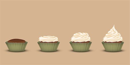 pavelav (artist) - Set of 4 cupcakes in one line in tins. Starting without the cream and ending with ascending three-tier cream. Brown background. 3D simulation Foto de stock - Super Valor sin royalties y Suscripción, Código: 400-08930018