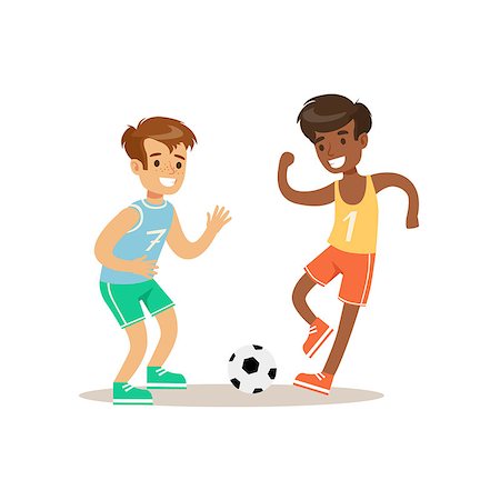 physical education - Boys Playing Football Kid Practicing Different Sports And Physical Activities In Physical Education Class. Athletic Teenager Happy To Do Sportive Training Cartoon Vector Illustration. Photographie de stock - Aubaine LD & Abonnement, Code: 400-08930068