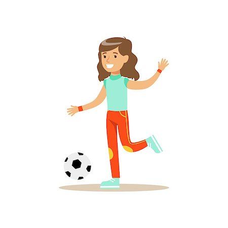 Girl Playing Football, Kid Practicing Different Sports And Physical Activities In Physical Education Class. Athletic Teenager Happy To Do Sportive Training Cartoon Vector Illustration. Stock Photo - Budget Royalty-Free & Subscription, Code: 400-08930061
