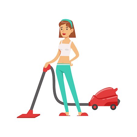 simsearch:700-00035630,k - Woman Housewife Vacuum Cleaning The Floor , Classic Household Duty Of Staying-at-home Wife Illustration. Smiling Female Character And Her Domestic Affairs Vector Drawing. Stock Photo - Budget Royalty-Free & Subscription, Code: 400-08930077