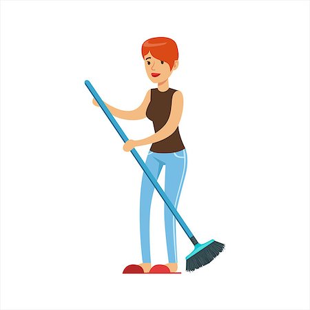picture of a lady sweeping the floor - Woman Housewife Sweeping Floor With Broom, Classic Household Duty Of Staying-at-home Wife Illustration. Smiling Female Character And Her Domestic Affairs Vector Drawing. Stock Photo - Budget Royalty-Free & Subscription, Code: 400-08930080