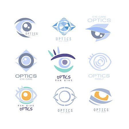 Kids Optics Clinic And Ophthalmology Cabinet Set Of Label Templates In Different Creative Styles And Light Blue Shades. Collection Of Promotion Logo Designs For Children Medical And Health Care Service. Stock Photo - Budget Royalty-Free & Subscription, Code: 400-08930111