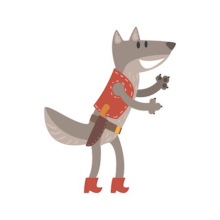 simsearch:400-08712142,k - Wolf In Leather Vest With Knife, Forest Animal Dressed In Human Clothes Smiling Cartoon Character. Vector Childish Flat Illustration With Funky Woodland Fauna. Stockbilder - Microstock & Abonnement, Bildnummer: 400-08930154