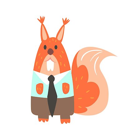 simsearch:400-05687928,k - Squirrel In Office Clothes With Tie, Forest Animal Dressed In Human Clothes Smiling Cartoon Character. Vector Childish Flat Illustration With Funky Woodland Fauna. Stock Photo - Budget Royalty-Free & Subscription, Code: 400-08930153