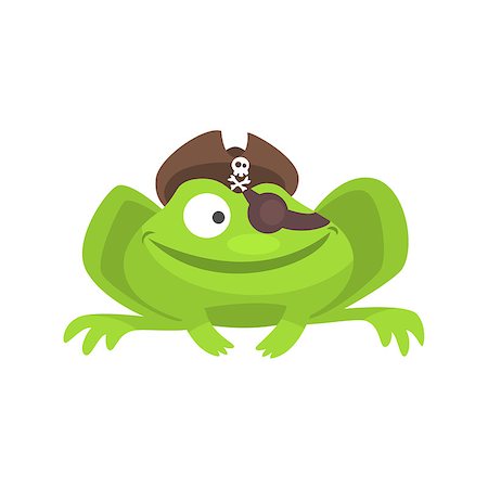 simsearch:400-08835139,k - Green Frog Funny Character With Pirate Hat And Eye Patch Smiling Childish Cartoon Illustration. Flat Bright Color Isolated Funny Toad Life Situation Vector Sticker. Stock Photo - Budget Royalty-Free & Subscription, Code: 400-08930170