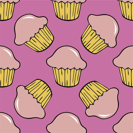 simsearch:400-09108602,k - Strawberry pink cream cupcake seamless pattern. Vector illustration Stock Photo - Budget Royalty-Free & Subscription, Code: 400-08930340