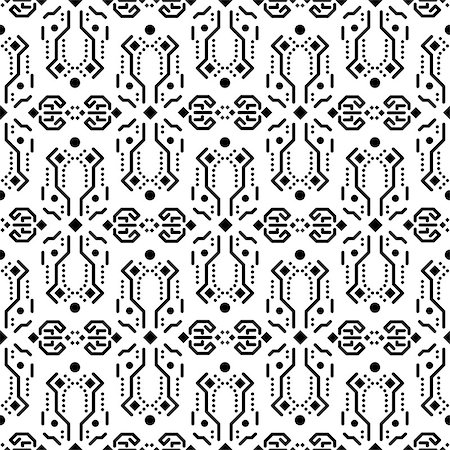 simsearch:400-08934682,k - Abstract tribe ornament seamless vector pattern. Black and white tileable openwork background. Stock Photo - Budget Royalty-Free & Subscription, Code: 400-08930417