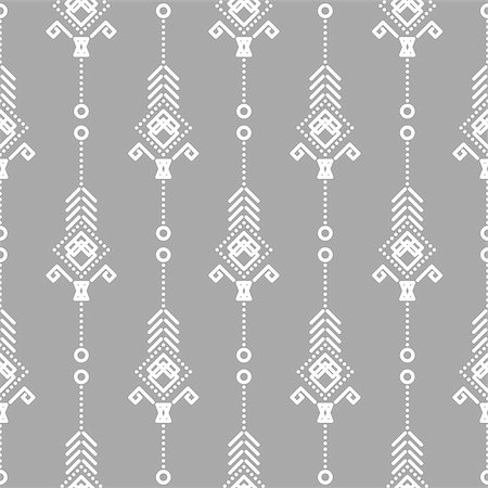 simsearch:400-08934681,k - Bohemian seamless vector pattern. White on gray tileable navajo background. Stockbilder - Microstock & Abonnement, Bildnummer: 400-08930425