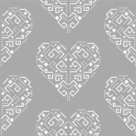 simsearch:400-08934682,k - Navajo heart shape ornament seamless vector pattern. White and grey tileable aztec background. Stock Photo - Budget Royalty-Free & Subscription, Code: 400-08930428