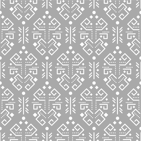simsearch:400-08934693,k - Tribal ornament seamless vector pattern. White on gray tileable aztec background. Foto de stock - Royalty-Free Super Valor e Assinatura, Número: 400-08930422