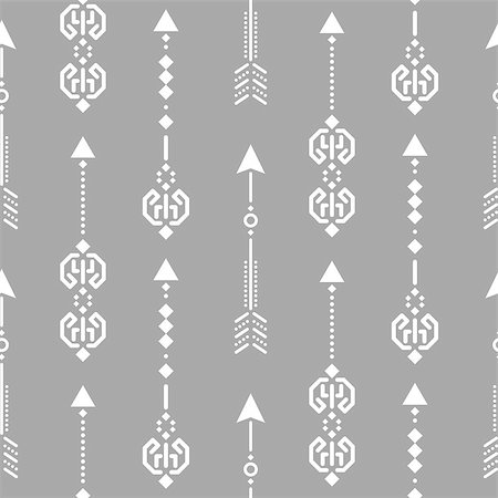 simsearch:400-08934681,k - Aztec ethnic arrow ornament seamless vector pattern. Grey and white tileable tribal background. Stockbilder - Microstock & Abonnement, Bildnummer: 400-08930423