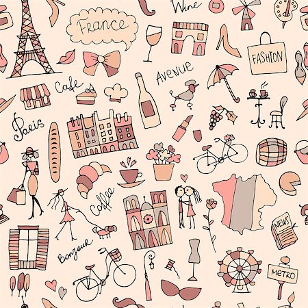 fashion maps illustration - France sketch, seamless pattern for your design. Vector illustration Stock Photo - Budget Royalty-Free & Subscription, Code: 400-08930504