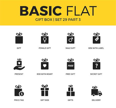 simsearch:400-06553976,k - Basic set of present, secret gift and delivery icons. Modern flat pictogram collection. Vector material design concept, web symbols and logo concept. Foto de stock - Royalty-Free Super Valor e Assinatura, Número: 400-08930523