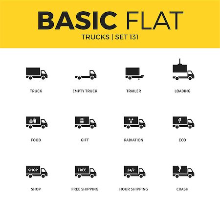 Basic set of empty truck, eco and food icons. Modern flat pictogram collection. Vector material design concept, web symbols and logo concept. Stock Photo - Budget Royalty-Free & Subscription, Code: 400-08930551