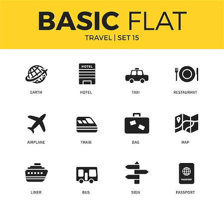 Basic set of earth, hotel, bag and map icons. Modern flat pictogram collection. Vector material design concept, web symbols and logo concept. Stock Photo - Budget Royalty-Free & Subscription, Code: 400-08930552