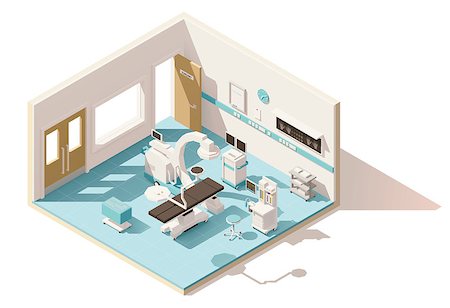Vector isometric low poly hospital operating room. Includes operating table, x-ray scanner, anesthesia machine and other equipment Stock Photo - Budget Royalty-Free & Subscription, Code: 400-08931018