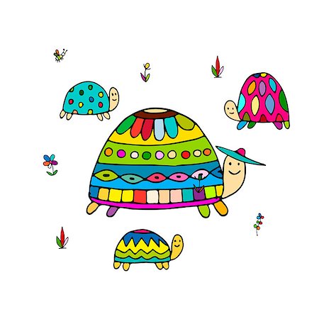 simsearch:400-08648734,k - Funny family, turtle with chidren, sketch for your design. Vector illustration Stock Photo - Budget Royalty-Free & Subscription, Code: 400-08931043