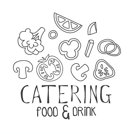 simsearch:400-08931159,k - Best Catering Service Hand Drawn Black And White Sign With Food Ingredients Design Template With Calligraphic Text. Promotion Ad For Watering And Food Servicing Business In Monochrome Vector Sketch Style. Stock Photo - Budget Royalty-Free & Subscription, Code: 400-08931157