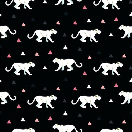 felis concolor - Silhouette of cougar seamless black pattern. White wild cat on black background with pink triangles. Stock Photo - Budget Royalty-Free & Subscription, Code: 400-08931238