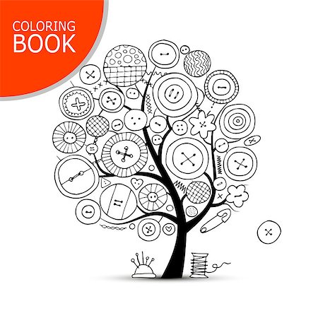 simsearch:400-06172938,k - Sewing crafts, art tree. Page for your coloring book. Vector illustration Foto de stock - Super Valor sin royalties y Suscripción, Código: 400-08931508
