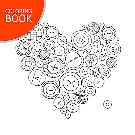 simsearch:400-06172938,k - Buttons collection, heart shape. Page for your coloring book. Vector illustration Foto de stock - Super Valor sin royalties y Suscripción, Código: 400-08931514