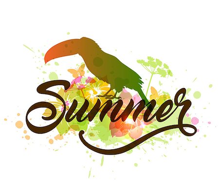 Abstract summer tropical background with silhouette of toucan and lettering Foto de stock - Super Valor sin royalties y Suscripción, Código: 400-08931569