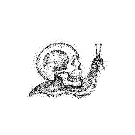 skeletal head drawing - Slow Snail as Death Dotwork. Raster Illustration of Boho Style T-shirt Design. Hipster Tattoo Hand Drawn Sketch with Skull. Stock Photo - Budget Royalty-Free & Subscription, Code: 400-08931765