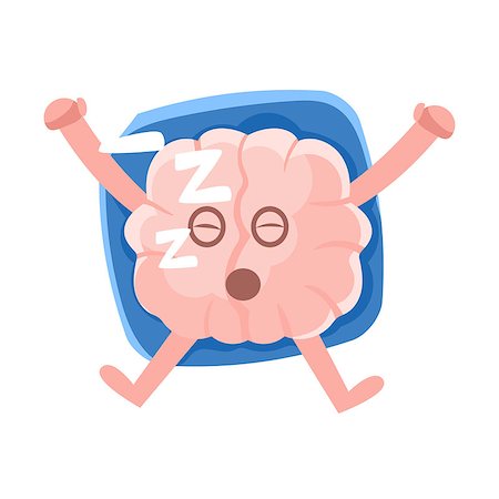 simsearch:400-08652593,k - Humanized Brain Sleeping On The Back On The Pillow, Intellect Human Organ Cartoon Character Emoji Icon. Human Mind And Lifestyle Emoticon Illustration Showing Intellectual Brainpower. Photographie de stock - Aubaine LD & Abonnement, Code: 400-08931810