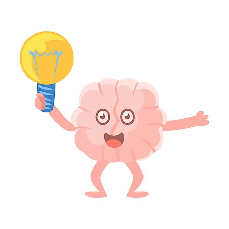 simsearch:400-08652593,k - Humanized Brain Holding An Electric Bulb Excited Having An Idea, Intellect Human Organ Cartoon Character Emoji Icon. Human Mind And Lifestyle Emoticon Illustration Showing Intellectual Brainpower. Photographie de stock - Aubaine LD & Abonnement, Code: 400-08931812