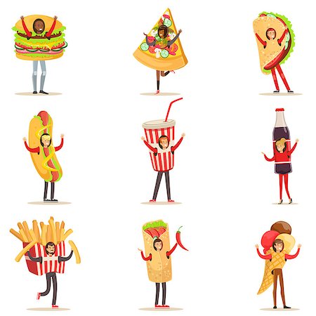 fries paper - People Wearing Fast Food Snacks Costumes Disguised As Cafe Menu Items Set Of Cartoon Characters. Junk Food And Take Away Lunch Giant Disguised For Adult People Vector Illustrations. Stock Photo - Budget Royalty-Free & Subscription, Code: 400-08931845