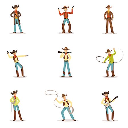 simsearch:400-08498619,k - North American Cowboy With Different Accessories Set Of Cartoon Characters, Modern Western Cattle Hurdlers In Traditional Texan Cowboy Outfit. Man Dressed In Wild West Rodeo Participant Costume Vector Illustrations. Photographie de stock - Aubaine LD & Abonnement, Code: 400-08931936