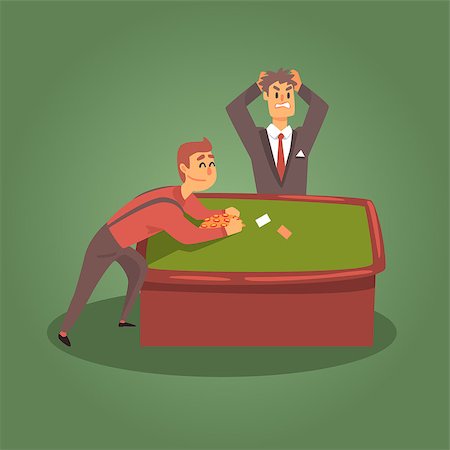 Gambler Breaking The Bank At The Poker Table With Dealer In Horror, Gambling And Casino Night Club Related Cartoon Illustration. Classic Las Vegas Gambling Club Cartoon Vector Drawing. Stock Photo - Budget Royalty-Free & Subscription, Code: 400-08931950