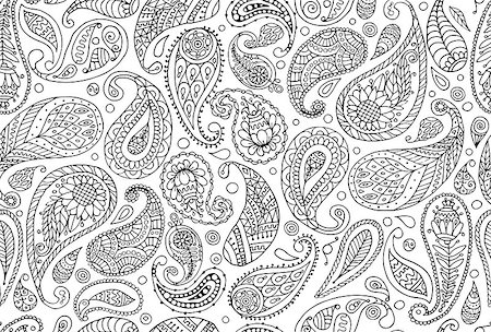 flowers sketch for coloring - Paisley ornament, seamless pattern for your design. Vector illustration Stock Photo - Budget Royalty-Free & Subscription, Code: 400-08931989
