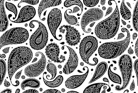 flowers sketch for coloring - Paisley ornament, seamless pattern for your design. Vector illustration Stock Photo - Budget Royalty-Free & Subscription, Code: 400-08931990