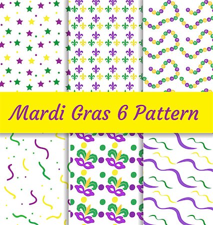 Mardi Gras seamless pattern set. Collection of digital paper, background, texture. paper Stock Photo - Budget Royalty-Free & Subscription, Code: 400-08932250