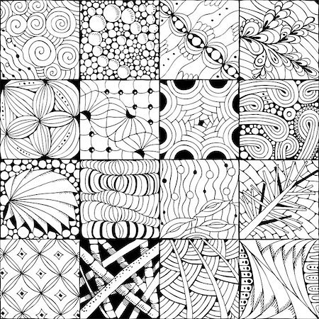 flowers sketch for coloring - Vector Adult Coloring Book Textures. various patterns. 16 pieces Stock Photo - Budget Royalty-Free & Subscription, Code: 400-08932311